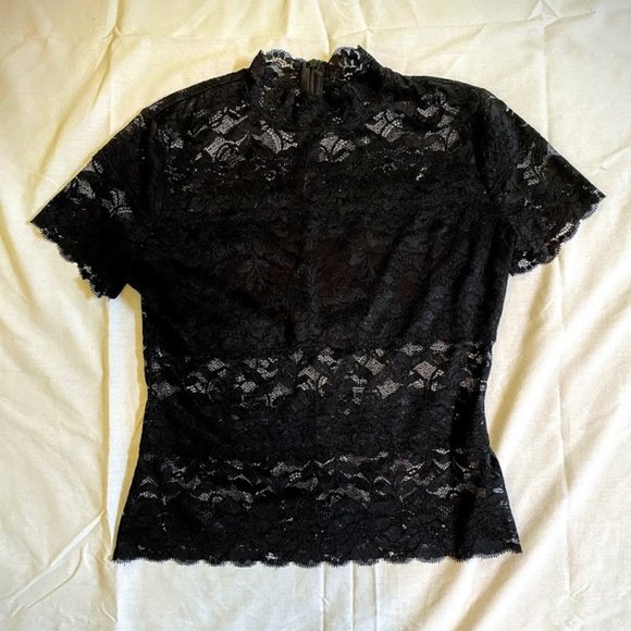 GUESS Black Lace Mock-Neck Shayna Top Medium - Picture 1 of 6
